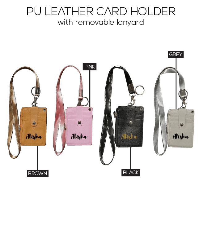 Personalized PU Leather card holder with lanyard