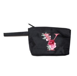 P19 Black Multipurpose Pouch with strap with Floral Alphabet Design